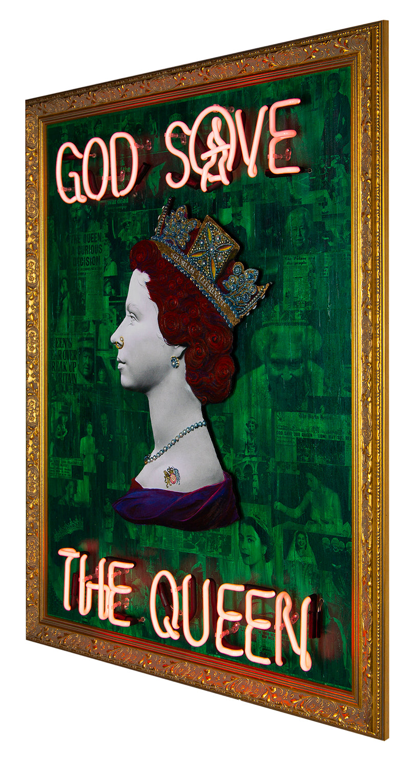 Green God Save The Queen - Pink Neon