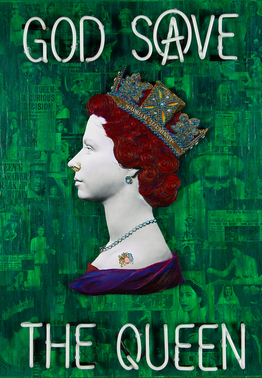 Green God Save The Queen - Pink Neon