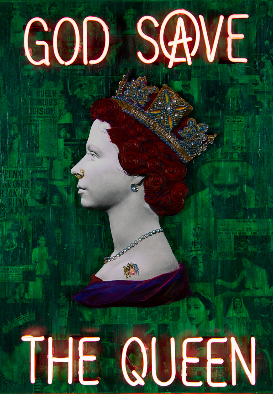 Green God Save The Queen - Pink Neon