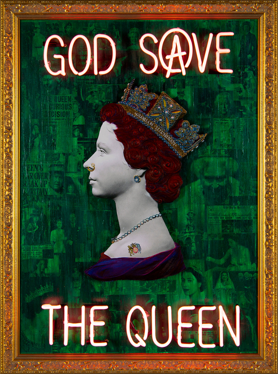 Green God Save The Queen - Pink Neon