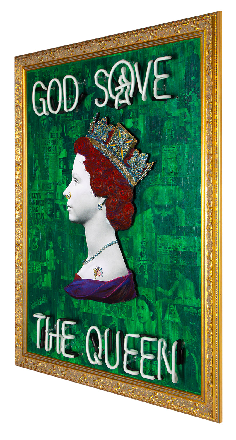 Green God Save The Queen - Pink Neon