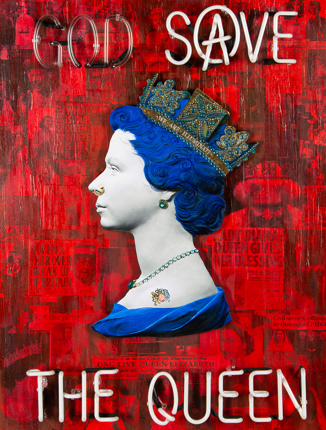 Red God Save The Queen - Red, White and Blue Neon