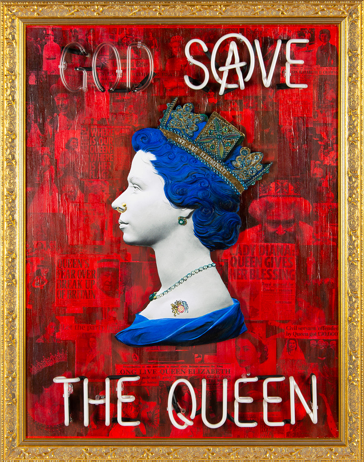 Red God Save The Queen - Red, White and Blue Neon