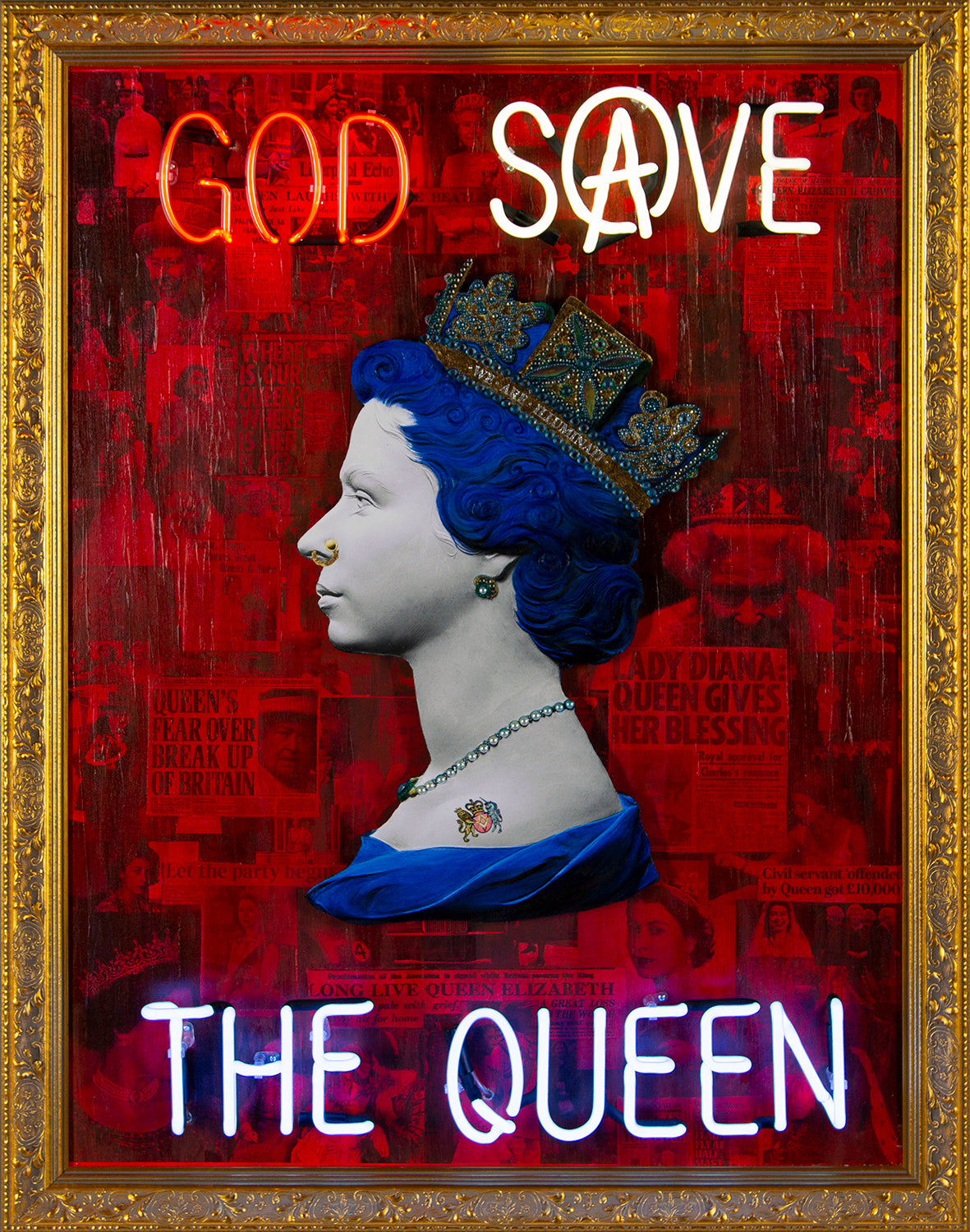 Red God Save The Queen - Red, White and Blue Neon