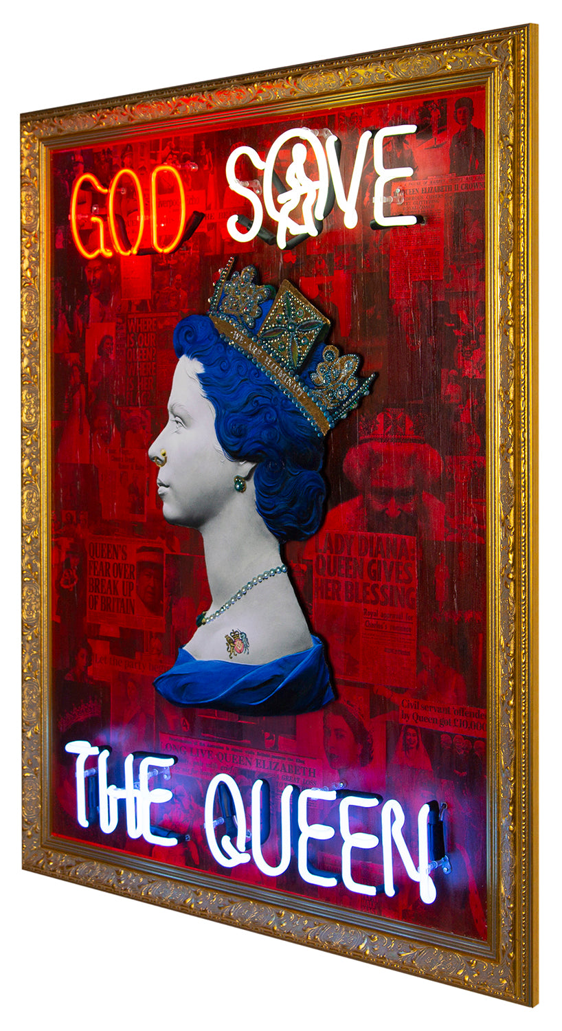 Red God Save The Queen - Red, White and Blue Neon