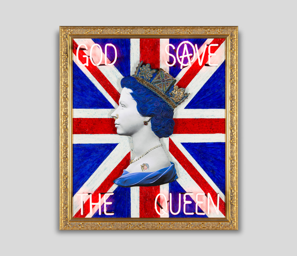 Union Jack God Save The Queen - Red Neon