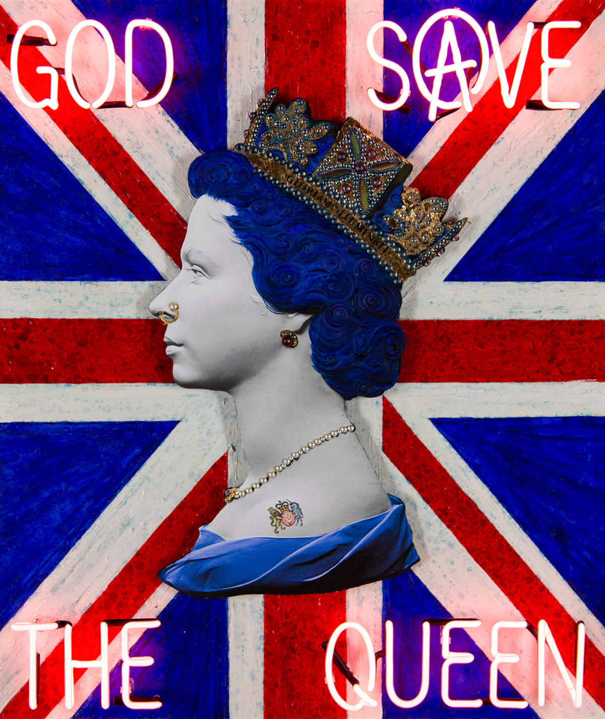 Union Jack God Save The Queen - Red Neon