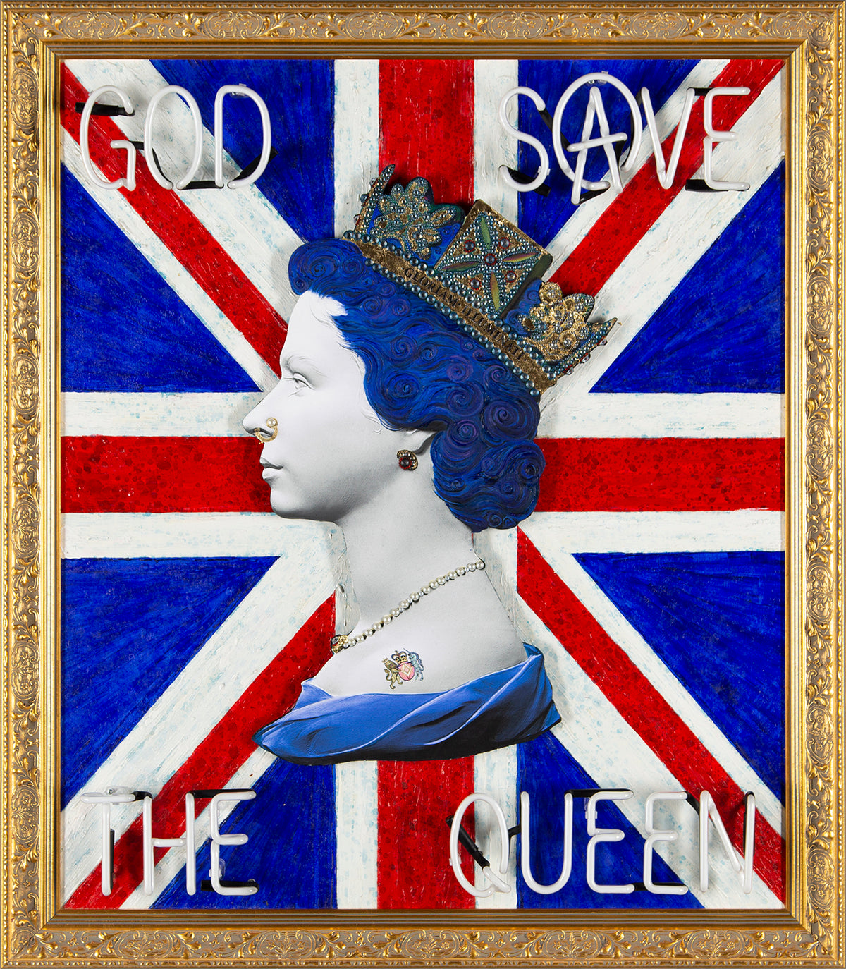 Union Jack God Save The Queen - Red Neon