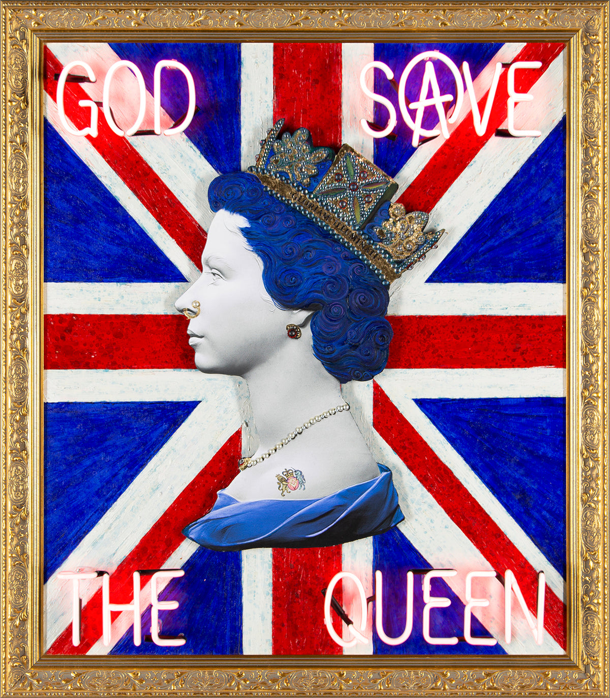 Union Jack God Save The Queen - Red Neon