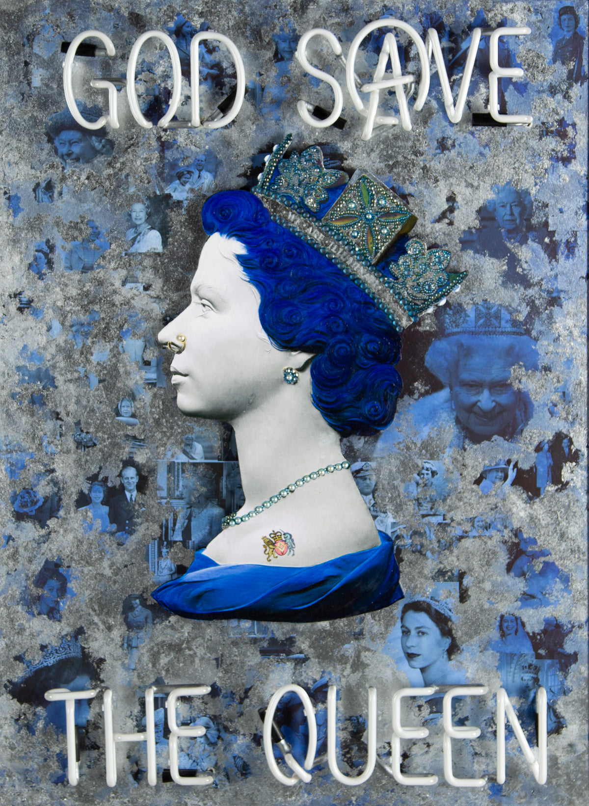 Silver God Save The Queen - Pink Neon