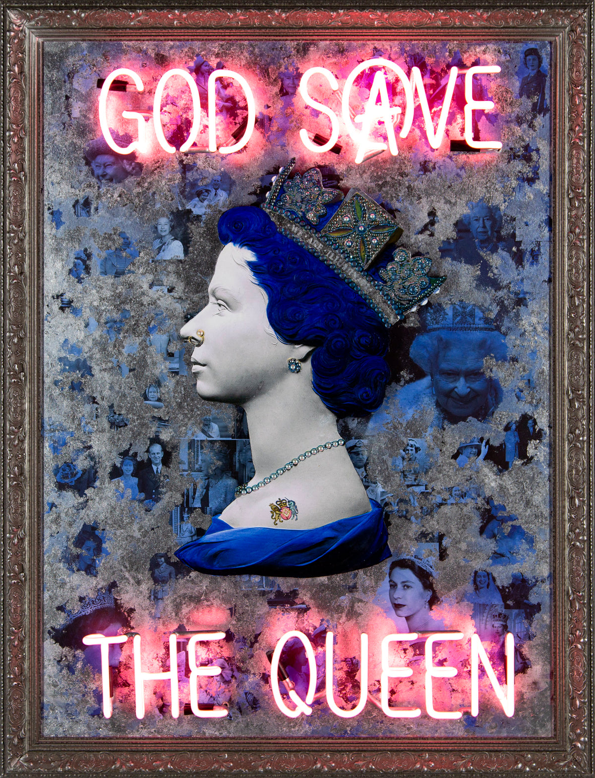 Silver God Save The Queen - Pink Neon