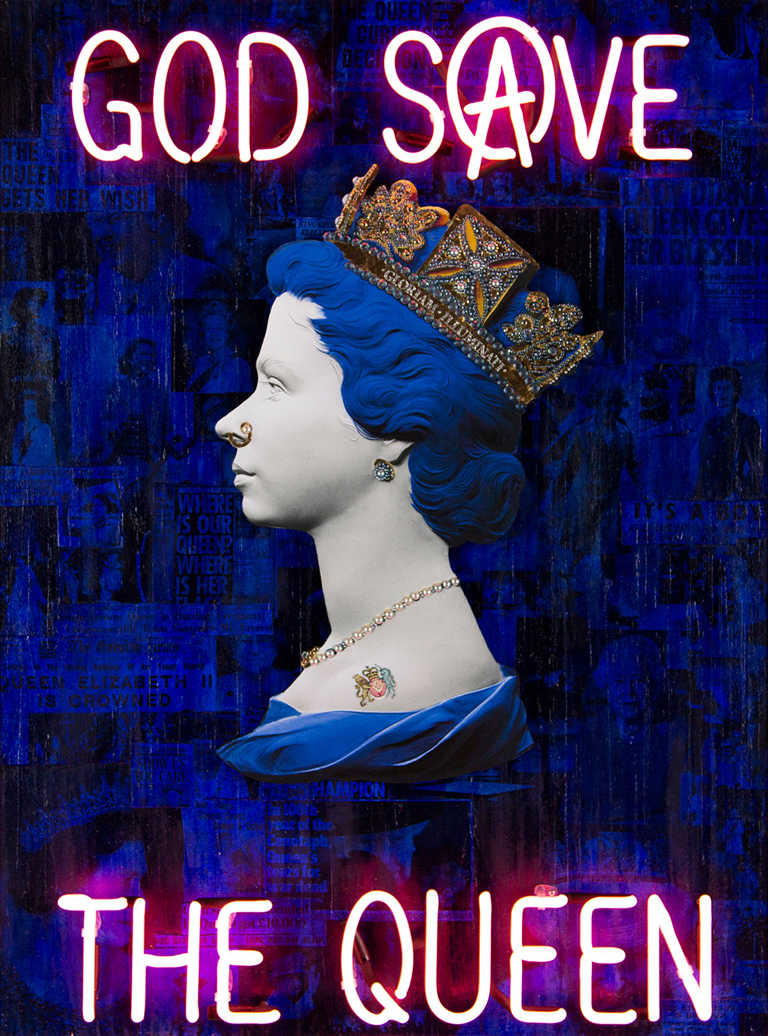Blue God Save The Queen - Pink Neon