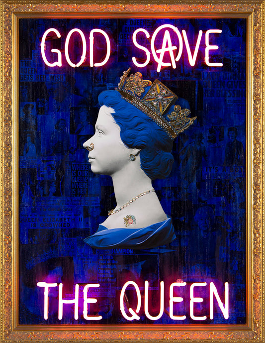 Blue God Save The Queen - Pink Neon