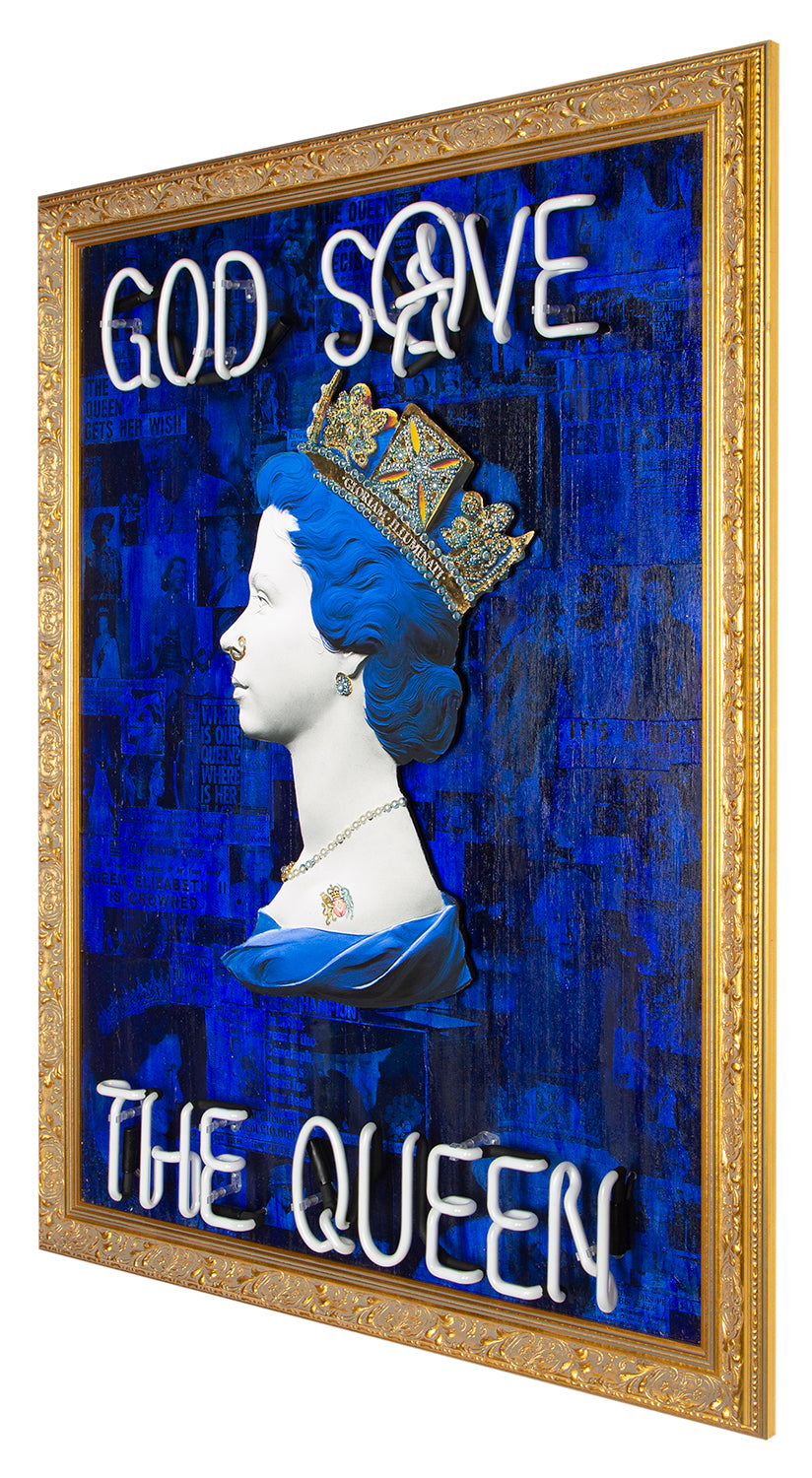 Blue God Save The Queen - Pink Neon