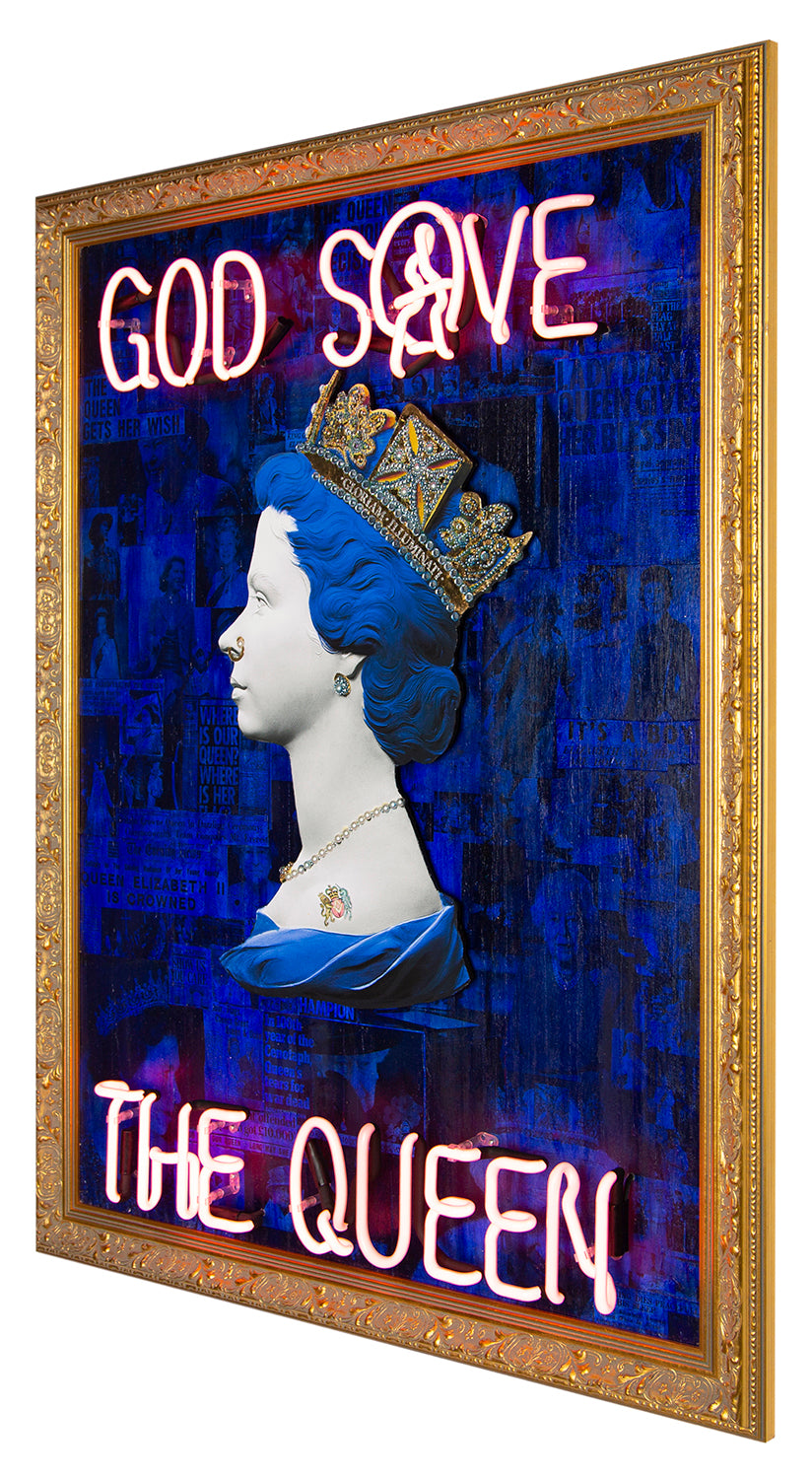 Blue God Save The Queen - Pink Neon